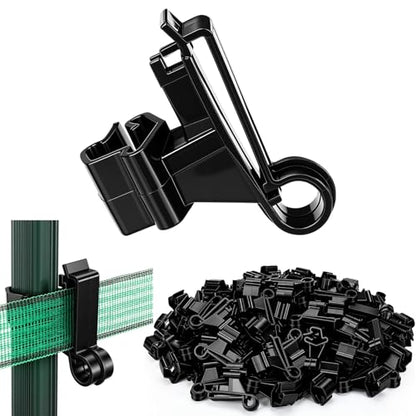 Chunful 100 Pcs T-Post Poly Tape Insulator Large Snap T-Post Holding Electric Fence Insulator for Farm Fence (Black) - color: Black