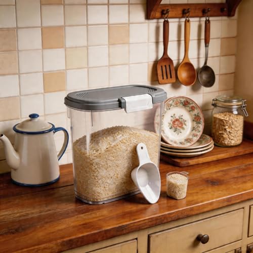 Rice Storage Container 15-20 Lbs, Tall Flour Bin Container with Scoop, Cup - color: Gray White