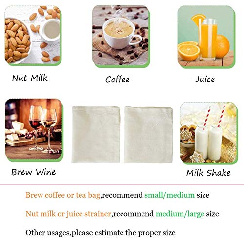 AUXIN Nut Milk Bags, 100% Cotton Cheesecloth Bags, Yogurt/Coffee/Tea Strainer, Reusable Almond/Oat Milk, Juice, Cold Brew Coffee, Food Grade, Reusable Washable Strainer (Mixed Size, 5 Pack) - size: Mixed Size, 5 Pack