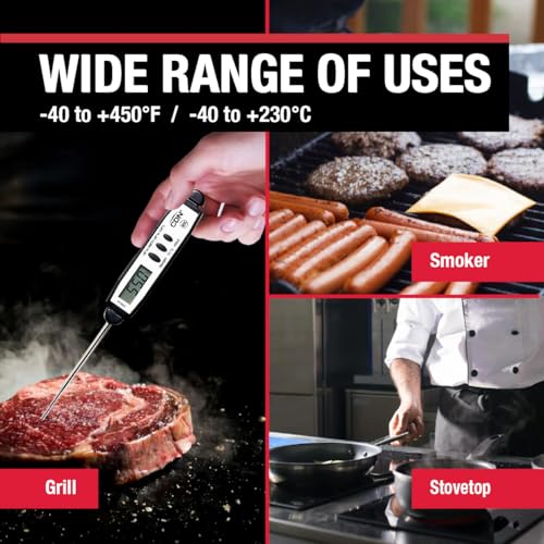 CDN Waterproof Digital Cooking Thermometer Instant Read 2.75" Stainless Shatterproof Ideal for Meat, Poultry, BBQ NSF Certified, Black (DT450X) - color: Black
