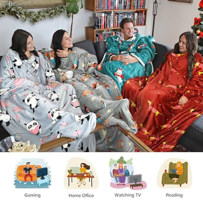 Catalonia Wearable Blanket with Sleeves for Women & Men, Fleece Wrap Throw - color: Panda Grey