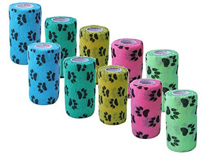 3 Inch Vet Wrap Tape Bulk (Paw Prints Variety) (Pack of 12) Self Adhesive Adherent Adhering Flex Bandage Grip Roll for Dog Cat Pet - color: Paw Prints, size: 12 Rolls