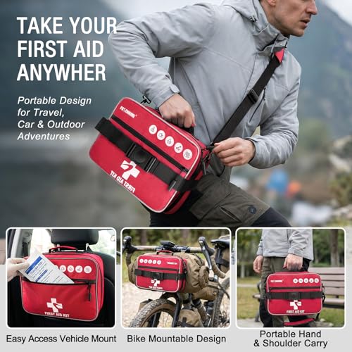 528 PCS Advanced First Aid Kit – Large 6-in-1 Modular Waterproof Well-Organized Emergency Kit for Home, Car, Travel, Camping, Boat & Outdoor - color: Red