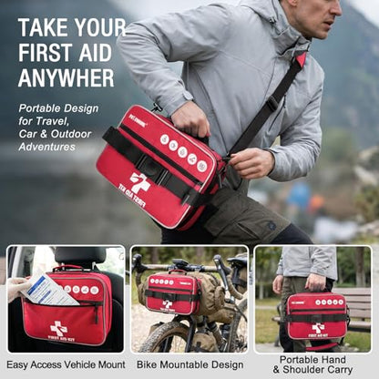 528 PCS Advanced First Aid Kit – Large 6-in-1 Modular Waterproof Well-Organized Emergency Kit for Home, Car, Travel, Camping, Boat & Outdoor - color: Red
