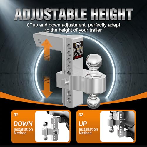 Adjustable Trailer Hitch for 2 Inch Receiver, 8 Inch Drop/Rise