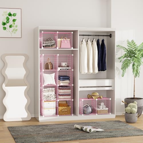 C&AHOME Wire Cube Storage, 12 - Cube Organizer Metal C Grids, Closet, Pink - color: Pink