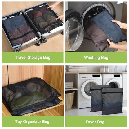 OTraki 2 Pack Durable Laundry Bags with Zipper 20 x 24 Inch, Black | Breathable Mesh Delicates Bag for Washing Machine Travel Large Wash Bags for Bra Sock Underwear Lingerie Blouse, Don't Drying - size: 20 x 24 inch