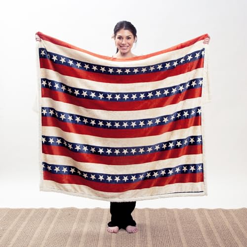 Carstens, Inc. Ultra Premium Super Soft Plush Sherpa Fleece Oversized Throw Blanket 54" x 68", Americana - color: Americana