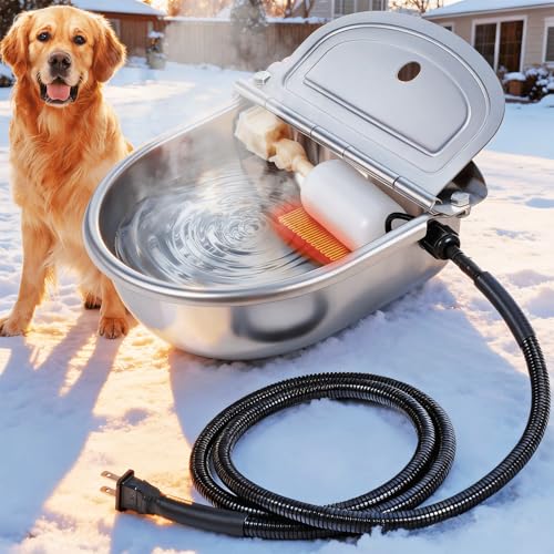 Heated Automatic Dog Water Bowl Dispenser Stainless Steel | Outdoor Heated Dog Bowl with Anti Chew Cord and Automatic Dog Water Dispenser for Dogs, Cats, Chicken, Ducks, Birds