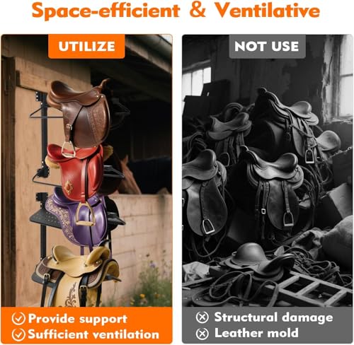 FAHKNS 2 Pc Saddle Rack Wall Mount, Heavy Duty Wall Mounted Saddle Stand Saddle Pad Rack for English Western Saddle, 4 Tier Flexible Saddle Stand for Tackroom, Stables, Storehouse etc.