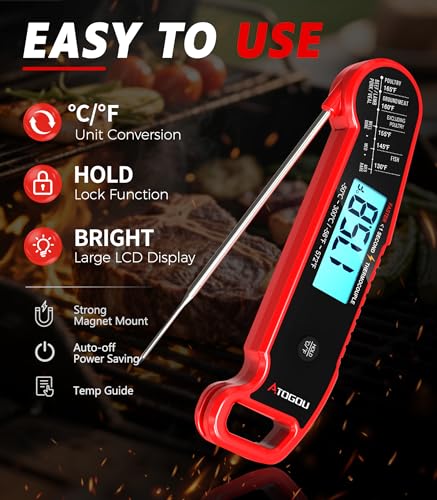 Atogou Professional Meat Thermometer Digital, <1 Sec Instant Read, Red - color: Red