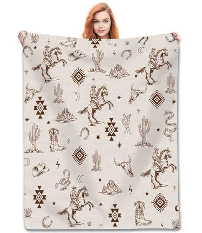 Western Blanket, Southwest Aztec Boho Native Pattern Wild West Farmhouse Cowboys Cactus Country Fleece Fuzzy Fannel Throw Blankets for Sofa Bed Chair Couch Bedroon Living Room Gifts, 30"x40" Inch - color: Cowboy-05, size: 30x40 inch