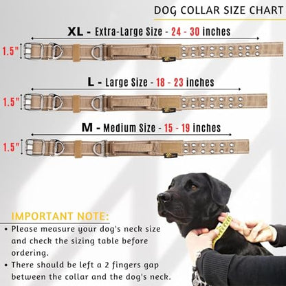 ADITYNA Heavy Duty Dog Collar for Large Dogs with Traffic Handle - color: Coyote Brown, size: Large: Fit 18-23" Neck