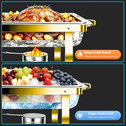9QT Chafing Dishes for Buffet 4 Pack with 4 Full-Size Pans, Gold - color: Full Golden
