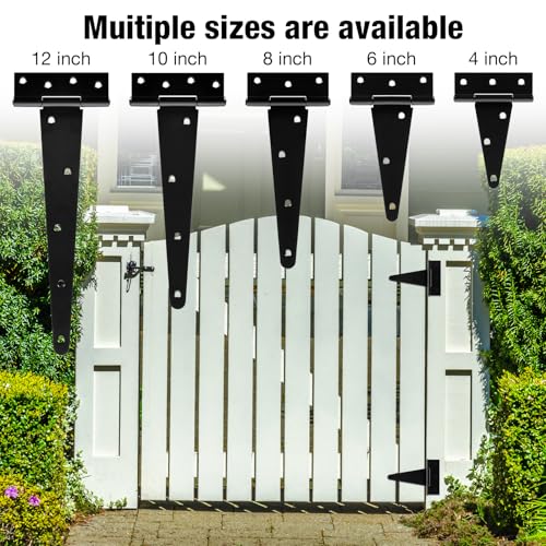 TDCHINGES T Strap Black Gate Hinges 4 Inch for Garden Door Fence 2mm 4 Pack - size: 6Pack-4inch
