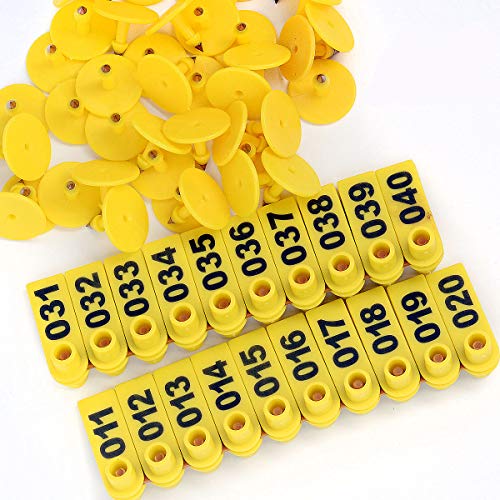 001-100 Number Plastic Tags Livestock Animal Ear Tag for Marking Pigs Cattle Sheep(Yellow) - color: Ear Tags (Yellow,m)