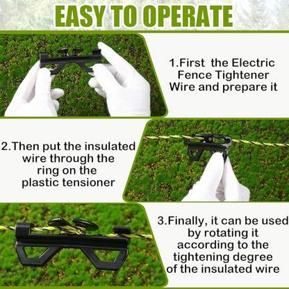CroBlissful 24 Pcs Electric Fence Wire Tensioner, Poly Wire Tightener, Plastic Cord Tensioners for Inline Fixing, Portable, Black
