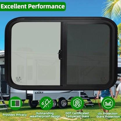 42"W x 22"H RV Windows for Cargo Trailer Camper,Tinted Horizontal Sliding - size: 42"W x 22"H