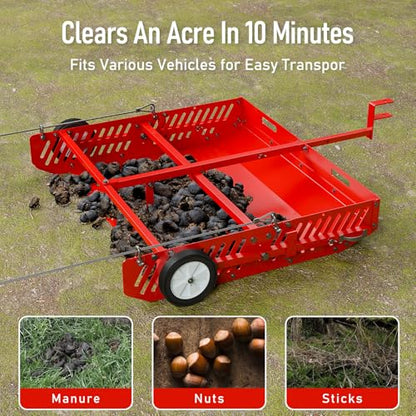 Efficraft Replaces Manure Fork 2-in-1 Manure Scoop & Tow Behind Trailer, Yard Sweeper for Horse Manure - Heavy Duty Drag Manure Collector,