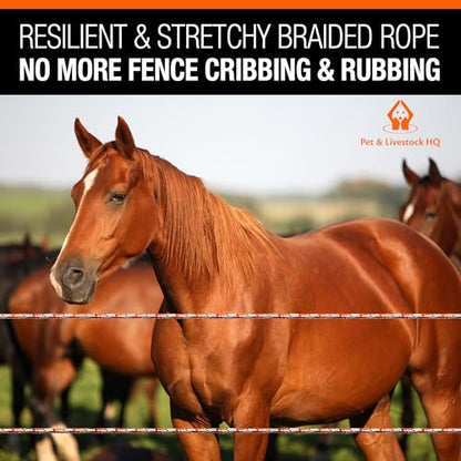 Electric Fence Polybraid 660ft Thickness 1/4" - Premium Heavy Duty Braided Polyrope - High Visible Rope Fencing for Horse, Cattle, Livestock - 6 Wire Conductors: 2X Cooper and 4X Stainless Steel - size: 660ft / 200m
