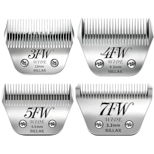 BILLAR 4Pack Dog Grooming Wide Blade,Detachable Pet Dog Grooming Blades,Compatible with Andis,Oster A5,Wahl km10 Clippers.（3FW+4FW+5FW+7FW） - size: 3+4+5+7FW