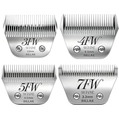 BILLAR 4Pack Dog Grooming Wide Blade,Detachable Pet Dog Grooming Blades,Compatible with Andis,Oster A5,Wahl km10 Clippers.（3FW+4FW+5FW+7FW） - size: 3+4+5+7FW