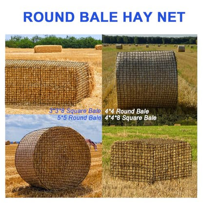 5x5 Ft Large Round Bale Hay Net, 1.5" Holes Sturdy Hay Net Slow Feed for Horses, Fits Round Bales 4x4-5x5 or Square Bales 3x3x8-4x4x8
