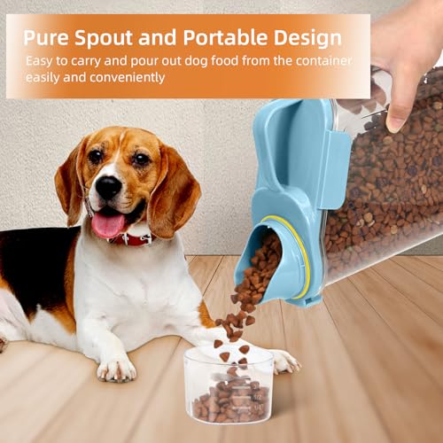 LEAWALK 3-5 LBS Cat Dog Food Storage Container Upgraded Large Nozzle BPA-free, Plastic Pet Food Storage Containers With 4 Sealed Clasps, 1 Measuring Cup and With Folding Bowl (Blue 1Pack)