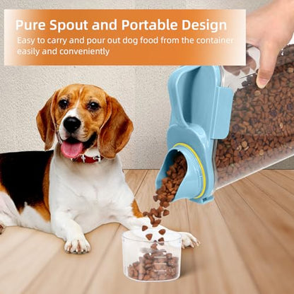 LEAWALK 3-5 LBS Cat Dog Food Storage Container Upgraded Large Nozzle BPA-free, Plastic Pet Food Storage Containers With 4 Sealed Clasps, 1 Measuring Cup and With Folding Bowl (Blue 1Pack)