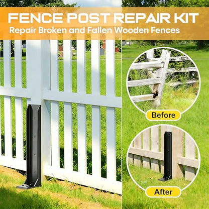 2PCS Fence Post Repair Kit, Heavy Duty Fence Post Anchor Quick Fix for Broken/Leaning Wooden Fence, Easy to Install, Black(16.5+15.75in)