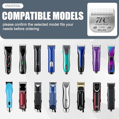 BILLAR® Detachable Pet Dog Grooming Clipper Ceramic Blade Sets,Compatible with Andis Size 7FC Cut Length 1/8"(3.2mm),Compatible with andis/Oster A5/Wahl KM10 Series Clippers（3 Pack） - size: 7FC-3PACK