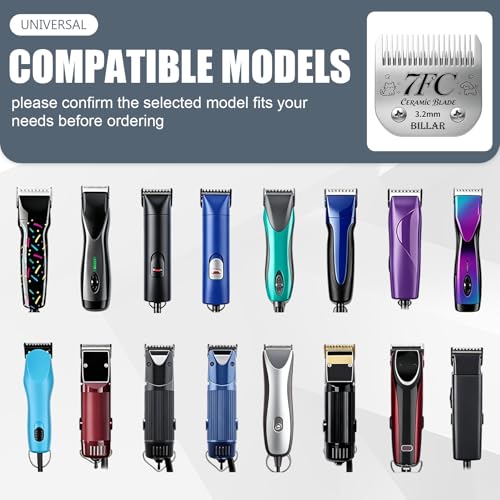 BILLAR 2Pack 7FC Detachable Pet Dog Grooming Ceramic Blades,Compatible with Andis,Oster A5,Wahl KM-10 Series,Size 7FC Blade 1/8-Inch 3.2MM Cut Length - size: 7FC-2PAC