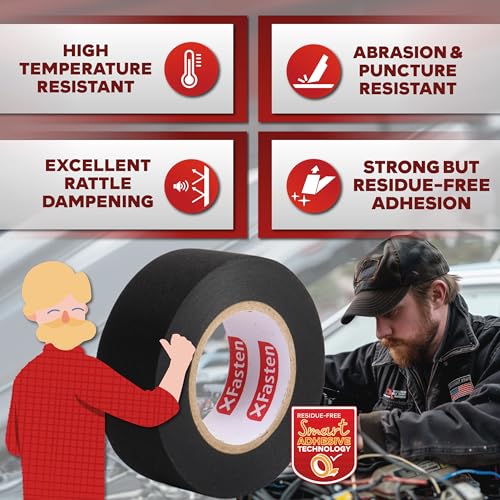 XFasten Wire Harness Tape, 3/4-Inch x 50-Foot (5-Pack), High Temp Wiring Loom Harness, Self-Adhesive Felt Cloth Electrical Tape for Automotive Engines, Noise Dampening, and Cable Protection - style: 3/4-Inch x 50-Feet (5-Pack)
