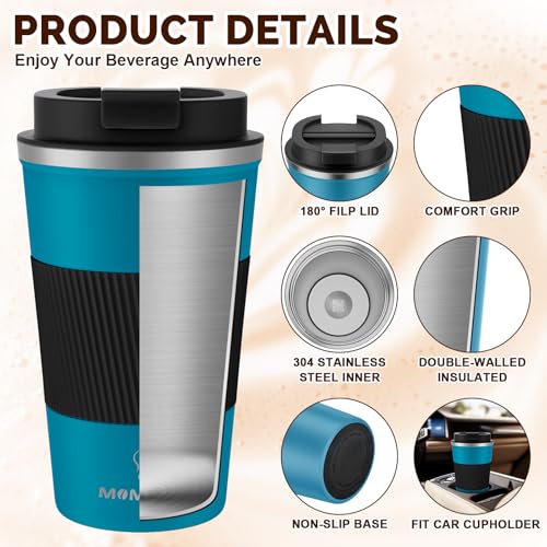 MMOMSIV 12oz Travel Coffee Mug, Insulated Coffee Cup with Leak-proof Lid - color: B-Dark Blue-12oz