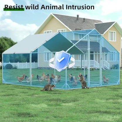 4ever2buy Metal Chicken Coop, 10x13 FT Walk-in Chicken Run Pen Poultry Cage, Water-Resistant & Anti-UV Cover, Large Chicken Coop for 12-15 Chickens - size: 157.2"L x 117.6"W x 76.8"H