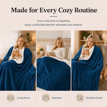 Electric Heated Blanket 62"x84" Twin Size, Dark Blue&White | Safe All Night, Dual-Sided Microplush Sherpa for Bedroom Use, 4 Heat Settings & 10 Hours Auto Off, Machine Washable - color: 09-darkbule, size: Twin(62"x84")