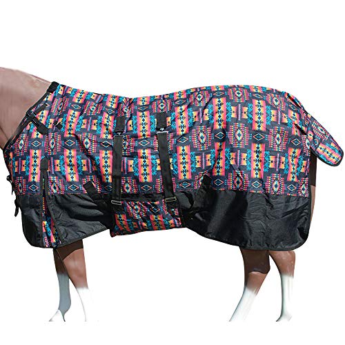 Winter Horse Turnout Blanket Hilason 600D Waterproof Rip-Stop Poly Fill Belly Wrap Aztec Pattern Insulated Cold Weather Horse Blanket - size: 75 In