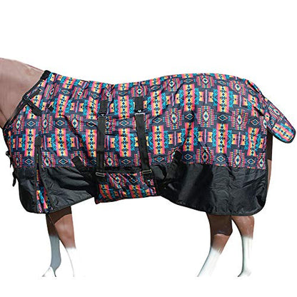 Winter Horse Turnout Blanket Hilason 600D Waterproof Rip-Stop Poly Fill Belly Wrap Aztec Pattern Insulated Cold Weather Horse Blanket - size: 75 In
