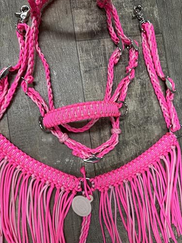 small Pony or miniature horse hot pink fringe pony tack set with bitless bridle