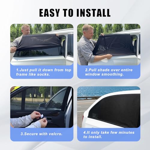 Car Window Shades, Privacy Blackout Curtains for Rear Side Windows, 2 Pack Stretchable Sun Blinds for Back Seat Passengers, Baby, Foldable UV Blockers for Camping, Fit for Most Cars SUV Truck - size: Rear Window