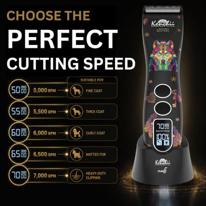 Kenchii Flash 5 Dog Grooming Clipper, Wolf Edition Black, Cordless - color: Black