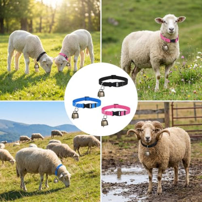 3 Pack Goat Collars with Bells Anti-Lost Adjustable Collar Set | Nylon Webbing 13.7-20.5 Inch Collar Durable Small Farm Animals Accessories Tracking for Animal Farm Sheep Cow