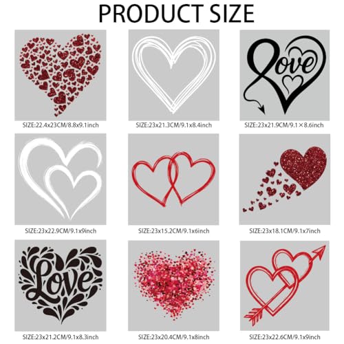 arricraft 9 Sheets Heart Theme Iron on Stickers, Different Hearts Pattern Print Transfer Stickers Decals for Valentine's Day DIY T-Shirt Jeans Backpacks Families Clothing Hat Decoration - style: Heart Theme