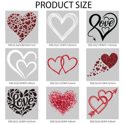 arricraft 9 Sheets Heart Theme Iron on Stickers, Different Hearts Pattern Print Transfer Stickers Decals for Valentine's Day DIY T-Shirt Jeans Backpacks Families Clothing Hat Decoration - style: Heart Theme