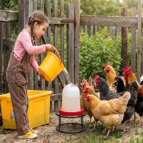 2 Pack Metal Stand for Chicken Feeder Waterer, Stable Chicken Water Feeder Stand Holder with 4 Legs, Heavy Duty Iron Supports Rack for Chicken Feeder Port, Poultry, Buckets, Barrels