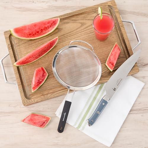 Restaurantware Fine Mesh Strainer 1 Count 14.4" x 7" x 2.9" with Silicone Handle Stainless Steel Extra Fine Mesh Strainer Heat-Resistant Handle Dishwasher-Safe for Rice, Quinoa, Pasta - size: Standard, Extra Fine Mesh-7"