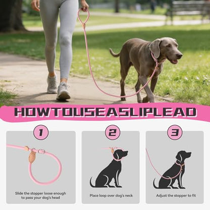 Mile High Life Heavy Duty Slip Lead No Pull Leash 6/5/4FT for Large Dogs - color: Pink, size: 4 Feet