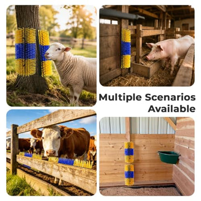 2PCS Horse Scratcher Goat Brush Post, Livestock Scratching Brushes - color: Yellow