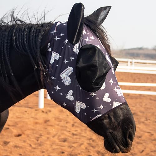 Stretchy Fly Mask for Horses, Mane Opening Design, Large Eye Space, Breathable & Soft on Skin (Starlight Hearts, Full (Large)) - color: Starlight Hearts, size: Full (Large)