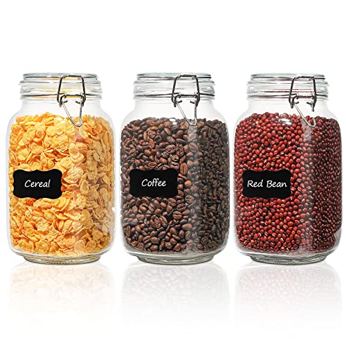 ComSaf Square Glass Canisters 51 oz 3 Pack for Flour Sugar Coffee Pantry - size: 51oz*3